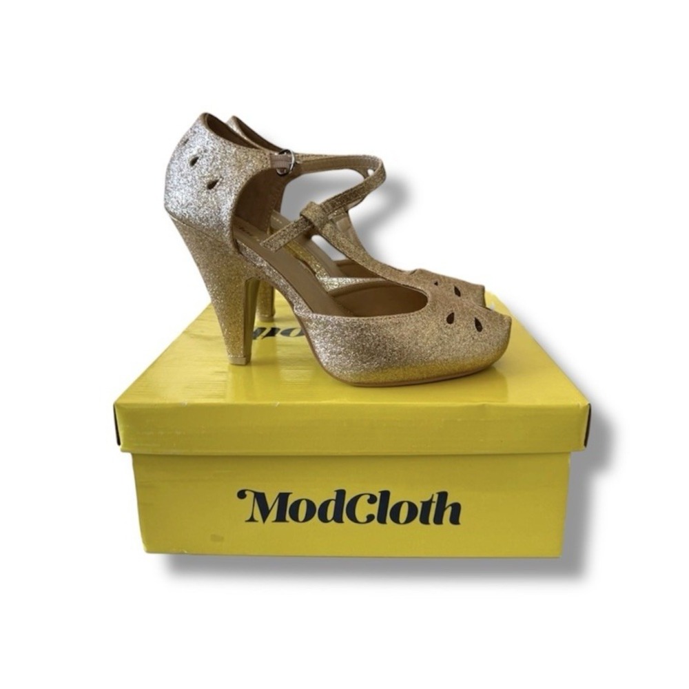 ModCloth The Zest Is History 4" Gold Glitter Heel Women's Size 10W w/Box Holiday